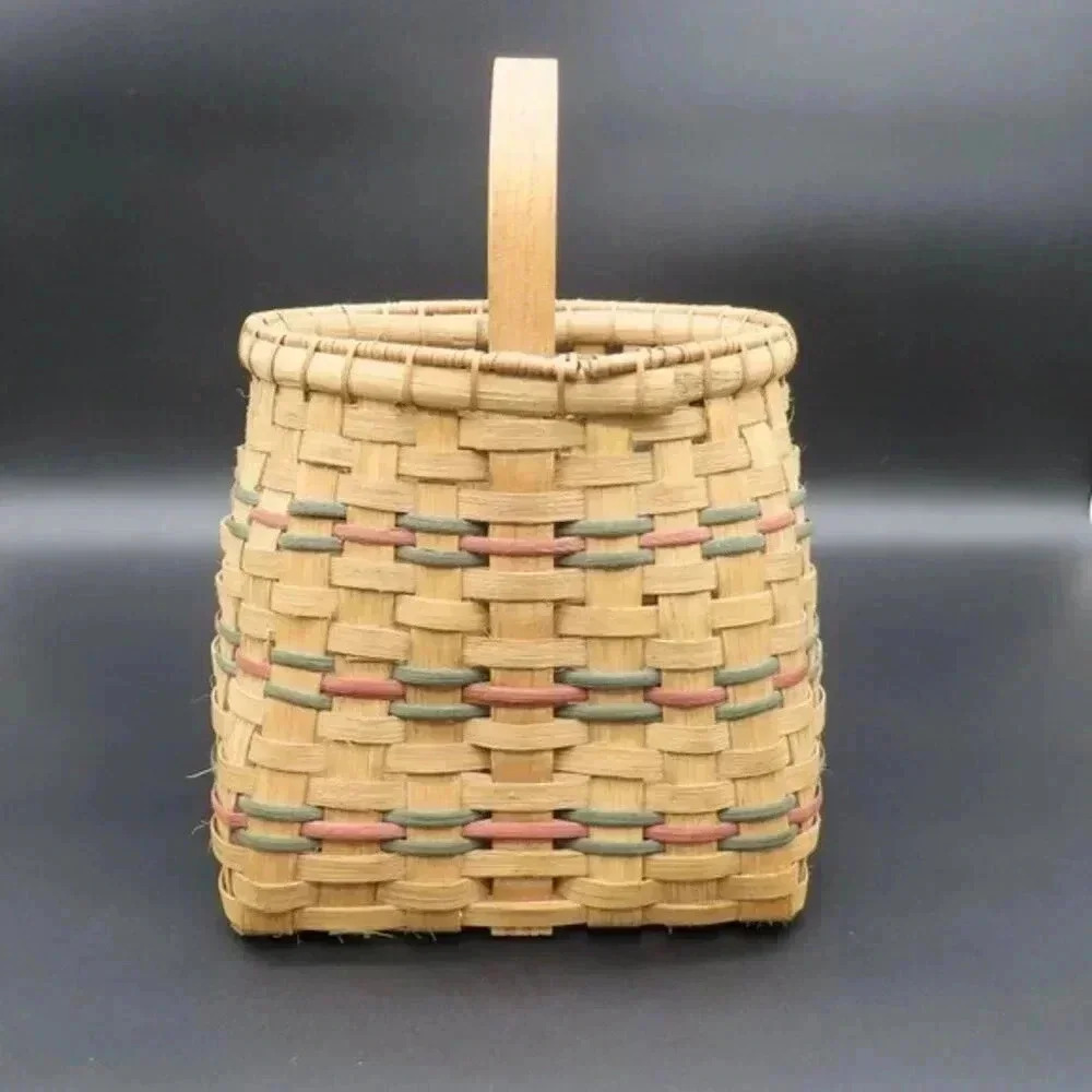 Vintage Woven Bucket Basket 12" Tall Included Handle Signed J Reid 1974